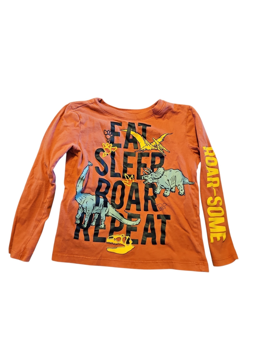 Kids Orange 'Eat Sleep Roar Repeat' Long-Sleeve Shirt Maximus Rex Size 4